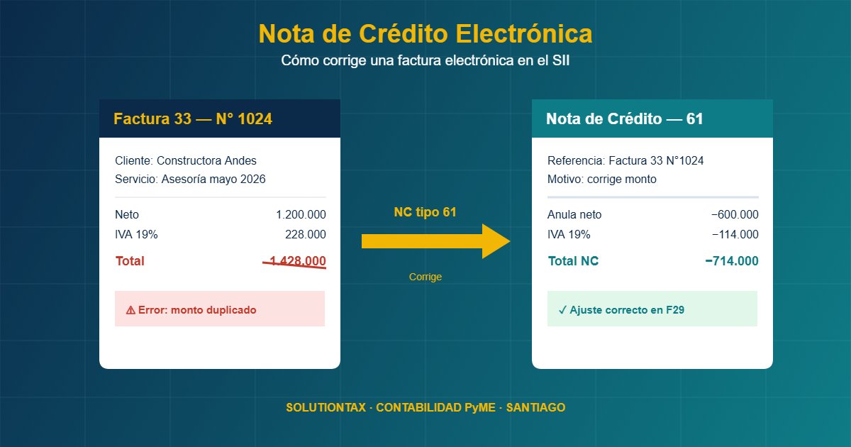 Nota de crédito electrónica que corrige una factura electrónica con error de monto