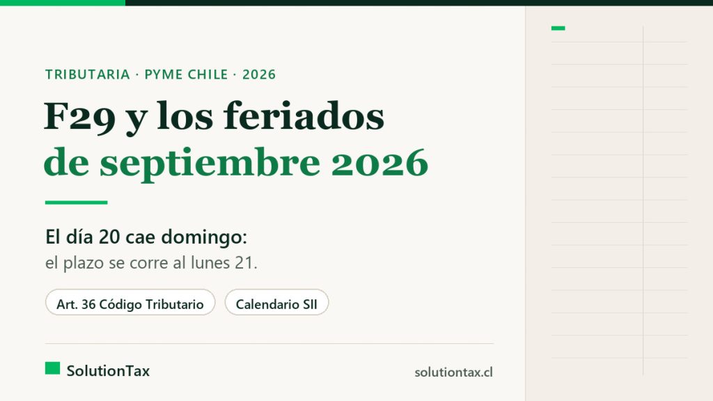 F29 y el plazo con los feriados de septiembre 2026: el día 20 cae domingo