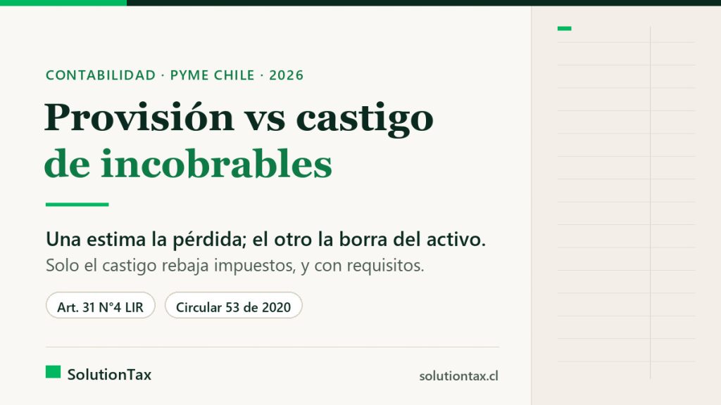 Provisión de incobrables vs castigo: qué registra cada uno en el balance de una PyME chilena