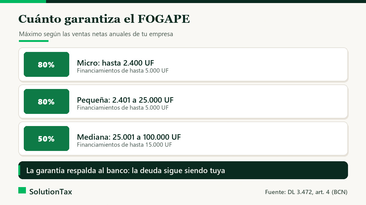 Cuánto garantiza el FOGAPE a un crédito PyME según las ventas anuales: 80% y 50% como máximo
